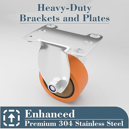 3" 304 Stainless Steel Rigid Caster, Set of 2 - Industrial Fixed Anti-Corrosion Wheel (No Brake) for Hospital, Restaurant, Furniture