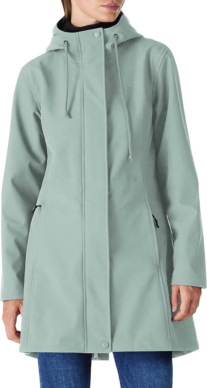 Outdoor Ventures Women's Lightweight Waterproof Fleece Lined Hooded Softshell Rain Jacket, Warm Windbreaker Long Coat