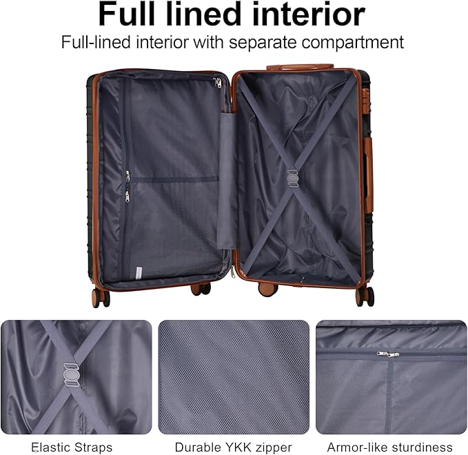 4 Piece Luggage Set Expandable ABS Travel Suitcase Set TSA Lock Hardshell Durable Lightweight Traveling Luggage Sets Gift for Back to School (Black, 28in26in20in13in)