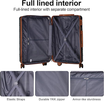 4 Piece Luggage Set Expandable ABS Travel Suitcase Set TSA Lock Hardshell Durable Lightweight Traveling Luggage Sets Gift for Back to School (Black, 28in26in20in13in)