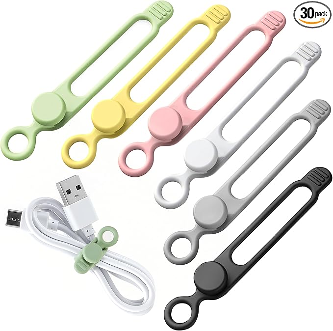 30 Pcs Silicone Cable Ties, Reusable Data Cable Organizer Wire Organizers for Office, Multipurpose Elastic Cord Wraps Cable Management for Charging Cord,Appliances,Home,Office,Kitchen,School,Travel