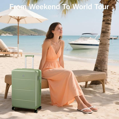 Hanke Expandable Luggage Sets 3 Piece with Spinner Wheels, 20/24/28" Hardside Carry On Luggage Large Suitcase, All-PC Hard Shell Luggage, TSA Lock, Lightweight Durable (Bamboo Green)