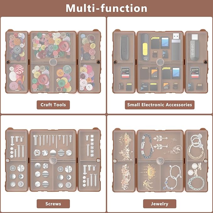 FYY 2 Pcs Daily Pill Organizer, 7 Compartments Portable Pill Case Travel Pill Organizer,[Folding Design] Pill Box for Purse Pocket to Hold Vitamins,Cod Liver Oil,Supplements and Medication-Brown