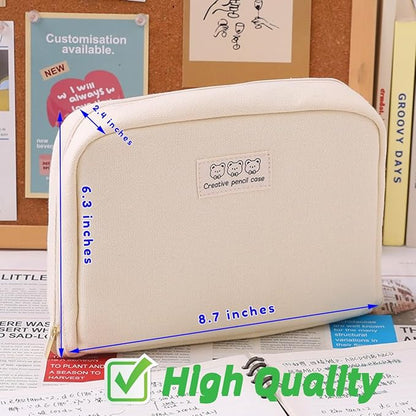 Pencil Case Pouch Box Cute Kawaii Large Capacity Aesthetic Zipper Pen Holder Organizer Bag for Office Workspace Supplies Desk Accessories Travel (Off-White)
