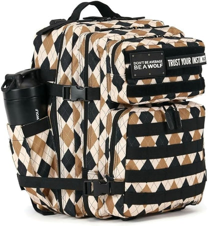 WOLFpak 35L Athletic Gym Backpack - Durable 1000D Waterproof Oxford Material with MOLLE Webbing, Laptop Pocket & Dual Cup Holders, Durable Fitness/Travel/Military Daypack (Argyle Print)
