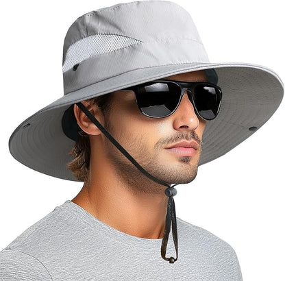 PFFY Sun Bucket Hats for Men Women 3” Wide Brim UPF 50+ Fishing & Beach Hat