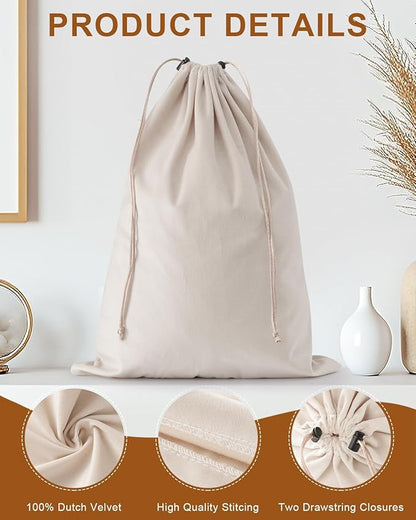 FantasyLife Shoe Bags for Travel, Washable Dust Bags for Storage & Packing, Flannel Shoe Pouch with Drawstring Closure for Purses, Handbags, Shoes & Toys (2, Beige)