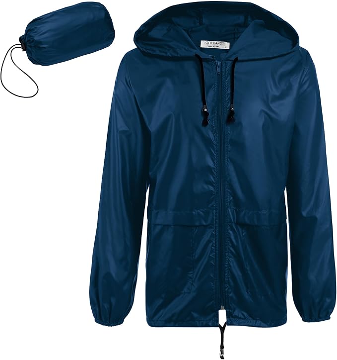 COOFANDY Mens Packable Rain Jacket Lightweight Waterproof Raincoat with Hood Outdoor Rain Gear Travel Hiking Cycling