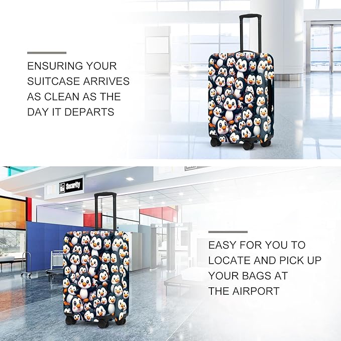Penguin Luggage Protector, Washable Suitcase Cover Allover Cartoon Penguin Anti-scratch Cute for 28",30"Bag
