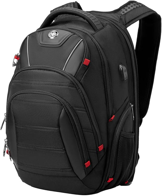 Swissdigital Design Men's Laptop Backpack for College and Business Travel with Integrated USB Charging Port and RFID Protection Fits Laptops up to 15.6 in, Black | J14-BR