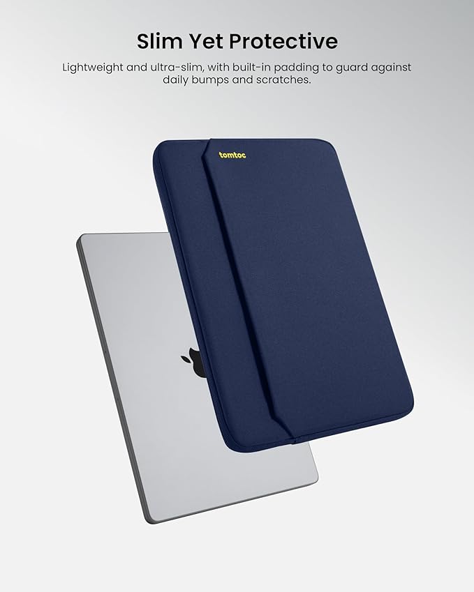 tomtoc Slim Laptop Sleeve Case for 13-inch New MacBook Air M4/A3420 M3/A3113 M2/A2681, M1/A2337 2025-2018, MacBook Pro M2/M1, Water-Resistant Protective Carrying Case with Accessories Pocket