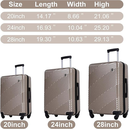 Luggage Sets 3 Piece, Hardside PC ABS Suitcase Set with Spinner Wheels, Lightweight Travel Carry-on and Checked Luggage, 3-Piece Set(20/24/28), Gold