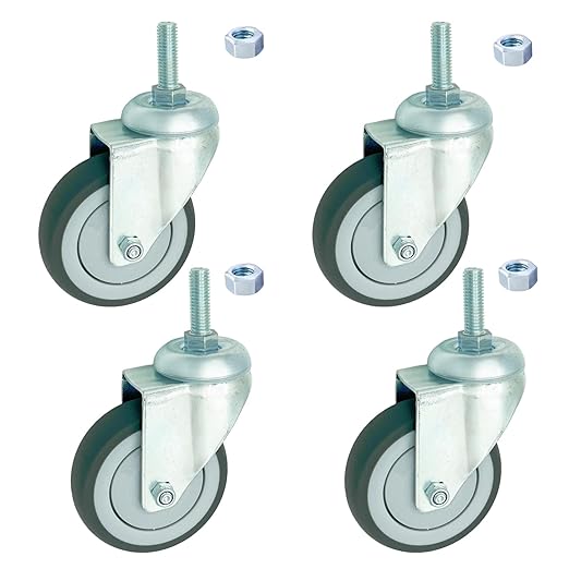4 inch Swivel Caster Wheels Heavy Duty, 1/2" x13-1-1/2 Threaded Stem Casters Set of 4, TPR Rubber Wheels for Hospital, Lab, Furnitures,Restaurant