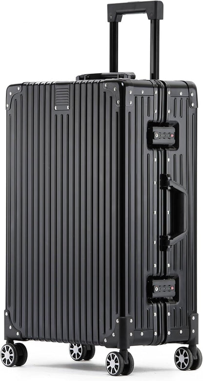 Metal All Aluminum Carry-on Luggage TSA Customs Lock Zipperless Silent Rotary Wheel Business Suitcase Aluminum Frame Set (black, 20 '')