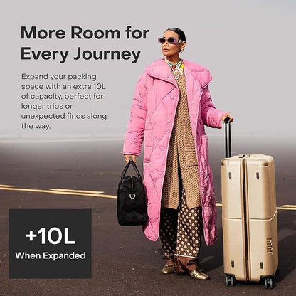 Checked Plus Expandable - 28.75" Airline Approved Check In Luggage with Wheels, Rolling Suitcase for Men & Women - TSA Lock, Silent Spinner Wheels, Expansion Zip, Y-Strap - Sand