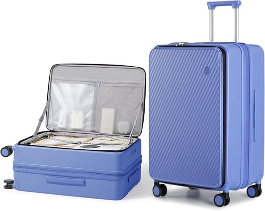 mixi 24 Inch Large Expandable Checked Luggage PC Hard Shell Suitcase Top Opening Rolling Travel Suitcases with Spinner Wheels & TSA Lock, Dreamy Purple