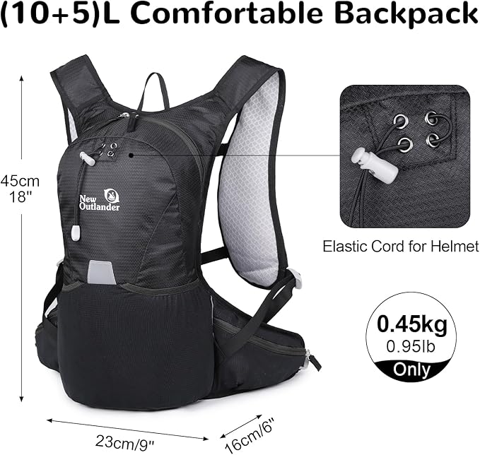 12L Small Hiking Backpack with Adjustable Chest Strap for Men, Running Backpack with Phone Pocket, Black