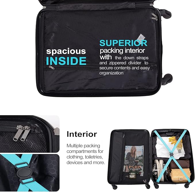 Travelhouse Luggage Sets, Expandable Hardside Suitcases 24in/28in, Carry on 20in,3 Piece Set Travel Luggages Clearance with Double Spinner Wheels TSA Lock Lightweight (Turpuoise-85)