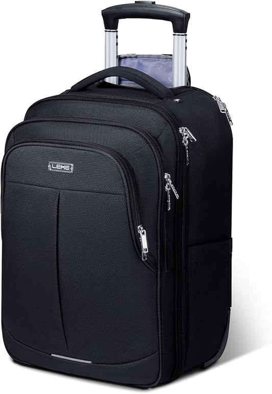 Rolling Backpack for Adults,17 Inch Waterproof Underseat Carry On Luggage, Wheeled Carry-on Luggage, Travel Backpack for Men Women， Trolley Laptop， Black Medium