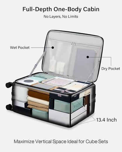 Hanke Hardside Expandable Large Checked Luggage, 28 Inch Top Opening Trunk Luggages with Spinner Wheels, All-PC Hard Shell Suitcase, Lightweight TSA Approved (Jet Black, 120L)