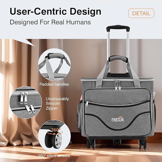 Rolling Tote Bag for Women Teacher Bag Rolling Cart Briefcase with Wheels Carry on Wheeled Bag for Work,Office,Craft Grey