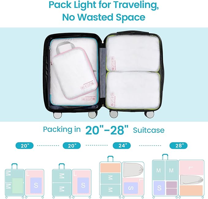 Cambond Compression Packing Cubes for Travel Women - Expandable Travel Bags Luggage Organizers Travel Essentials Compression Cubes for Travel Carry on Suitcases Organizer