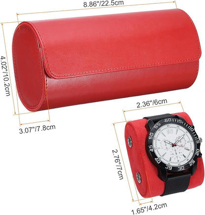 HARFINGTON Watch Roll Travel Case 3 Slot Portable Leather Watch Case for Men and Women, Watches Storage Organizer with Removable Pillows for Traveling, Display, Home Storage, Red