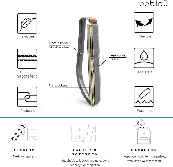 Beblau SLIM Portable Tech Organizer attachable to your laptop & notebook | Backpack & desktop organizers Office, Home & School | Working from Home Solution | Laptop accessories