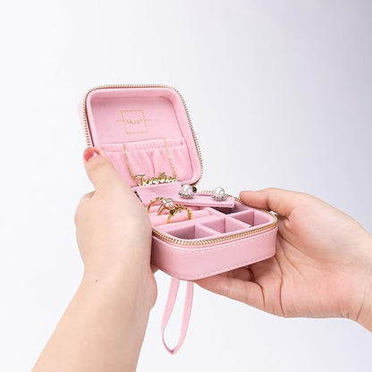 Angelina's Palace Personalized Jewelry Case with Name Engraved,Custom Leather Travel Jewelry Organizer Box for Rings,Earrings,Necklaces,Birthday Bridesmaid Gift For Women