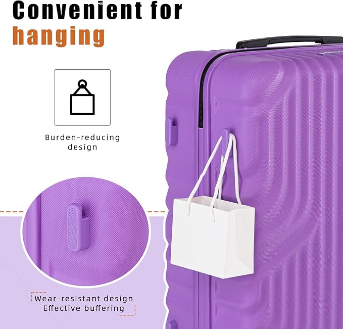 Luggage Sets Suitcase Sets 5 Piece Luggage Sets Suitcase with ABS Hard Shell Lightweight TSA Lock and Double Rotatable Detachable Wheels(Purple,20"/24"/28"/DB/TB)