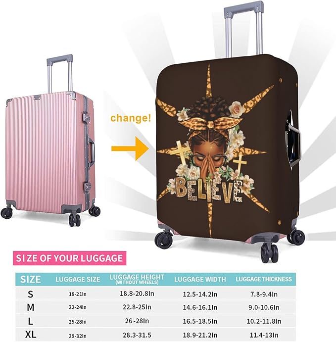 Travel Suitcase Protector African American Girl Elastic Protective Washable Luggage Cover With Concealed Zipper Suitable For 18-32 Inch(M (for 22-24 inch luggage))