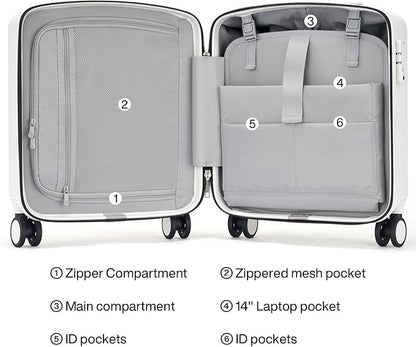 Hanke 16 Inch Underseat Carry On Luggage, Airline-Approved Hard Shell Small Suitcase with Spinner Wheels, Lightweight Tsa Lock Travel Luggage for Short Trips(Smoke White)