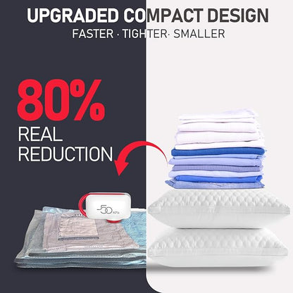 VMstr 15-Pack Vacuum Seal Bags for Clothing with High Pressure DC Electric Pump | Compression Vacuum Bags for Travel & Luggage Packing | Carry-On Size
