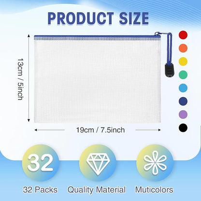 Jetec 32 Pcs Mesh Zipper Bags Toy Storage Bikini Organizer Bag Bolsas Para Guardar Trajes De Bano Waterproof Zipper Reusable Pouch Puzzle Multipurpose for Storage Office(Sweet Color,7.5 x 5 Inch)