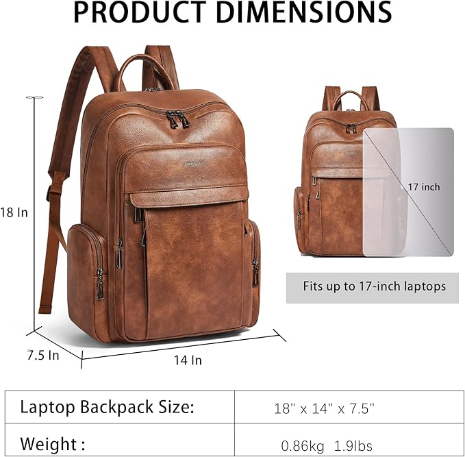 Shrrie Leather Laptop Backpack for Women with 17 inch Vegan Leather Computer Backpack Purse for Travel College Work