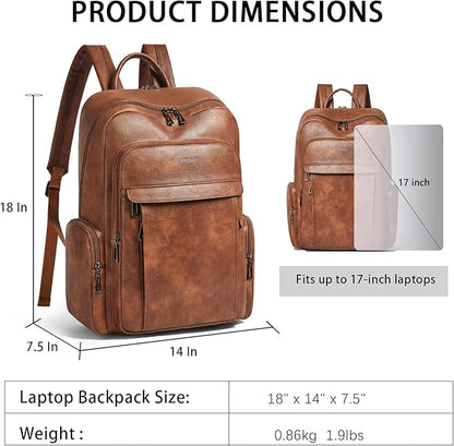 Shrrie Leather Laptop Backpack for Women with 17 inch Vegan Leather Computer Backpack Purse for Travel College Work