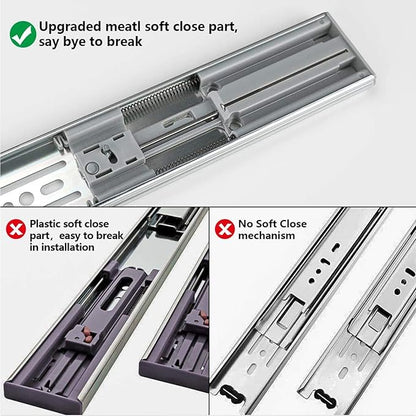 LONTAN 16 Inch Soft Close Drawer Slides 1 Pair Side Mount Heavy Duty Cabinet Drawer Glides Ball Bearing Full Extension Kitchen Cabinet Rails 100 LB Capacity