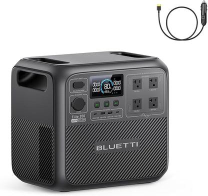 BLUETTI Elite 200 V2 Portable Power Station with Car Charging Cable (Car Port to XT60), 2073.6Wh LFP Battery Backup w/ 4 2600W AC Outlets, 17-Year Lifespan, Solar Generator for Camping, Off-grid