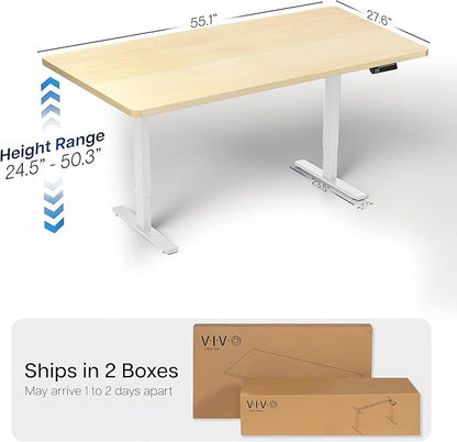 VIVO Electric 55 x 28 in Dual Motor Sit Stand Desk, Memory Height Adjustment, 2B Series, Light Wood Top White Frame, DESK-KIT-2W55C