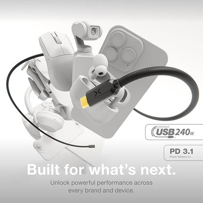 NOCO XGrid XC3: 240W USB-C to USB-C Cable – Type C Fast Charging Cord, USB-IF Certified, Smart E-Marker Chip, 480Mbps Data, UltraFlex Braided Nylon + Silicone Jacket, 10-Foot Durable Design