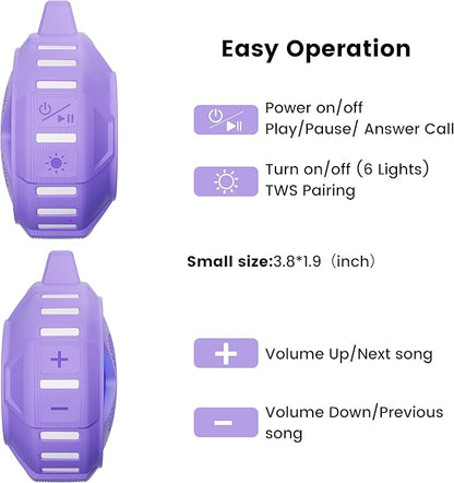 XLeader X8(2 Gen) Upgraded, Bluetooth Shower Speaker, Certified IP67 Waterproof, Small Wireless, Silicone Case, 10W Pro Sound&Deep Bass, 24Hrs Playtime, with Portable Clip, for Beach Kayak Gift Purple