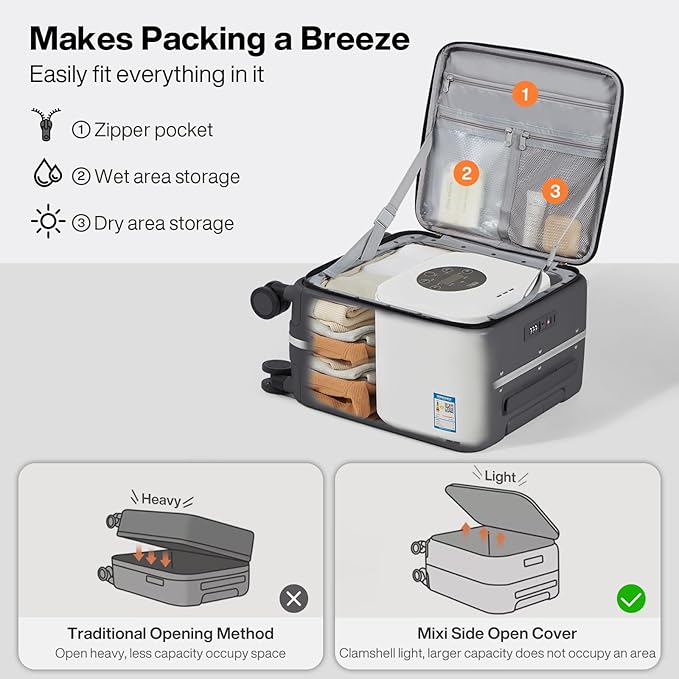 mixi 14 Inch Underseat Carry On Luggage PC Hard Shell Suitcase Top Opening Aluminum Frame Travel Suitcases with Wheels, Rock Gray
