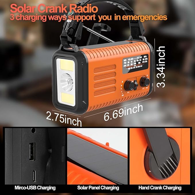 20000mAh Emergency Radio, Hand Crank Radio with NOAA AM FM, Solar Powered & USB Charging, Flashlight, Reading Lamp, Headphone Jack, SOS & Compass, Perfect for Christmas Gifts Outdoor Camping