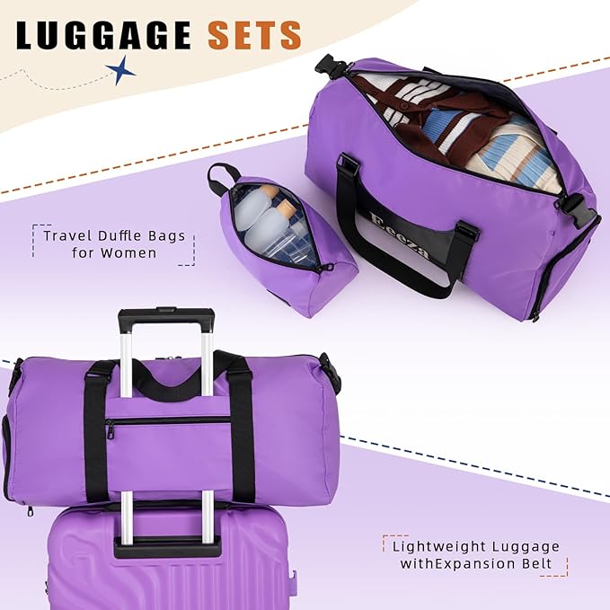 Luggage Sets Suitcase Sets 5 Piece Luggage Sets Suitcase with ABS Hard Shell Lightweight TSA Lock and Double Rotatable Detachable Wheels(Purple,20"/24"/28"/DB/TB)