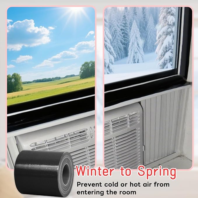 Birllaid Black Window Weather Sealing Tape, Window Insulation Air Conditioner Seal Tape, 3 Inch x 65 FT Waterproof Blocker for Cold Heat Air, Windproof, No Residue Strong adheisve