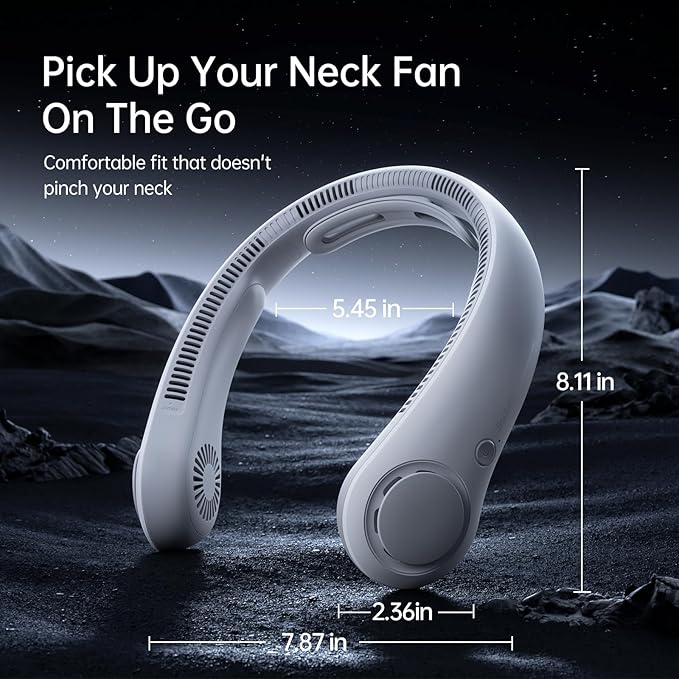 JISULIFE Portable Neck Fan Upgraded, Neckbrace Personal Hands Free, 5 Speed Gears Adjustment, 5000 mAh Wearable Bladeless Quiet Rechargeable for Outdoor Indoor, Gifts for Women Men- Foggy Grey