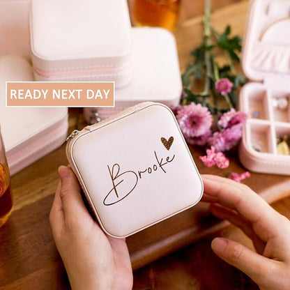 DayOfShe Personalized Name Jewelry Box Christmas Stocking Stuffers for Women Teenage Girls Gifts Custom Travel Jewelry Case with Name for Bridesmaid Proposal Gifts