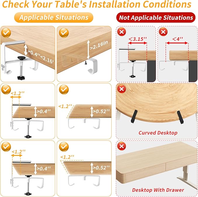 Under Desk Cable Management Tray, No Drill Desk Cord Organizer with Clamp, 28" Fabric Cable Management for Standing Desk Office & Home, White
