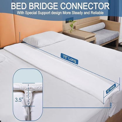 Vekkia Split King Gap Filler for Adjustable Bed,Twin to King Bed Converter Kit,Bed Bridge Twin to King,Mattress Connector with Washable Cover,for Guests Stayovers,Family Room(75in×10in)