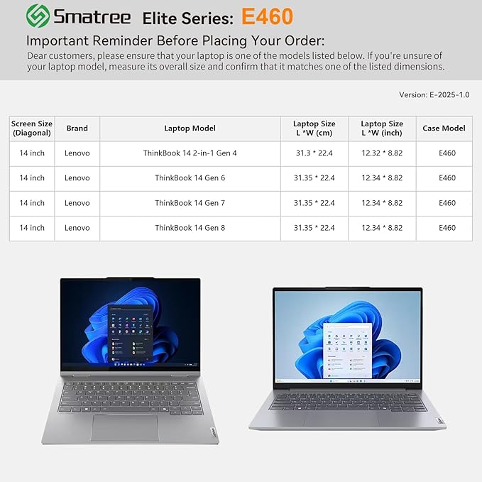 Smatree Laptop Sleeve for 14 inch Lenovo ThinkBook 14 Gen 8/7/6, for 14 inch Lenovo ThinkBook 14 2-in-1 Gen 4, Case with Accessory Pocket, YKK Zipper, Patented Super-Corner Design, Green (E460G)